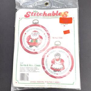 Stitchables Cross Stitch Kit Santa & Mrs Claus #7571 Hoops Christmas Vintage